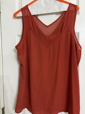 INC International Concepts Rust V-Neck Sleeveless Chiffon Shell